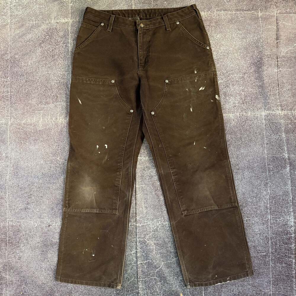 Men's Vintage Y2K Carhartt Dark Brown Double Knee Front Canvas Pants Sz 32 X 30
